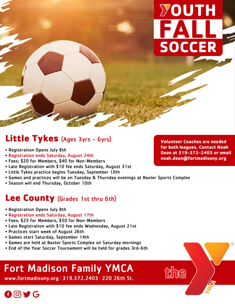 2019 Fall Youth Soccer Registration Now Open FORT MADISON FAMILY YMCA
